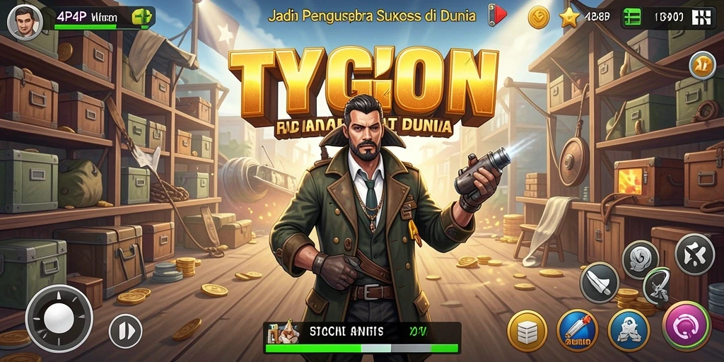 Screenshot gameplay 4P4P menampilkan suasana bisnis yang dinamis.