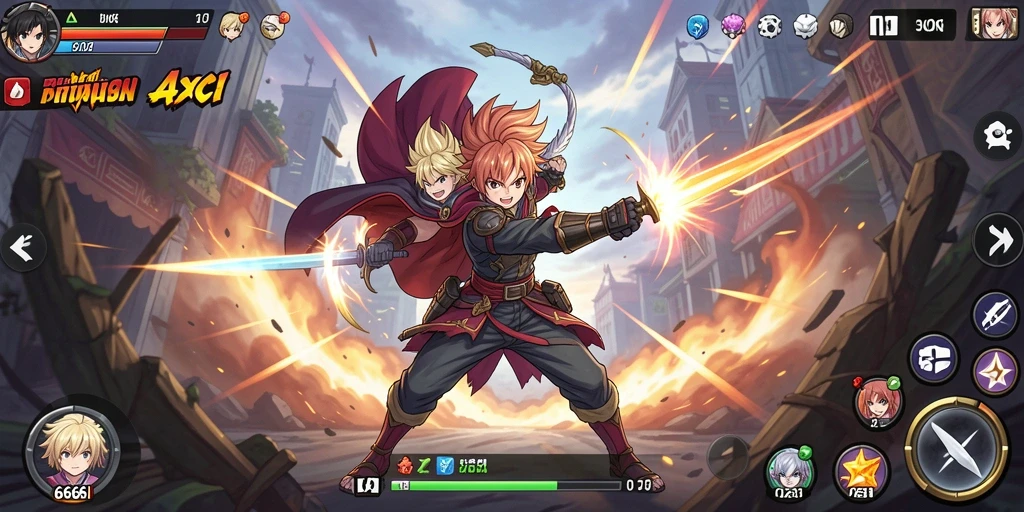 Screenshot dari gameplay 666I yang menampilan pertarungan anime yang epik.