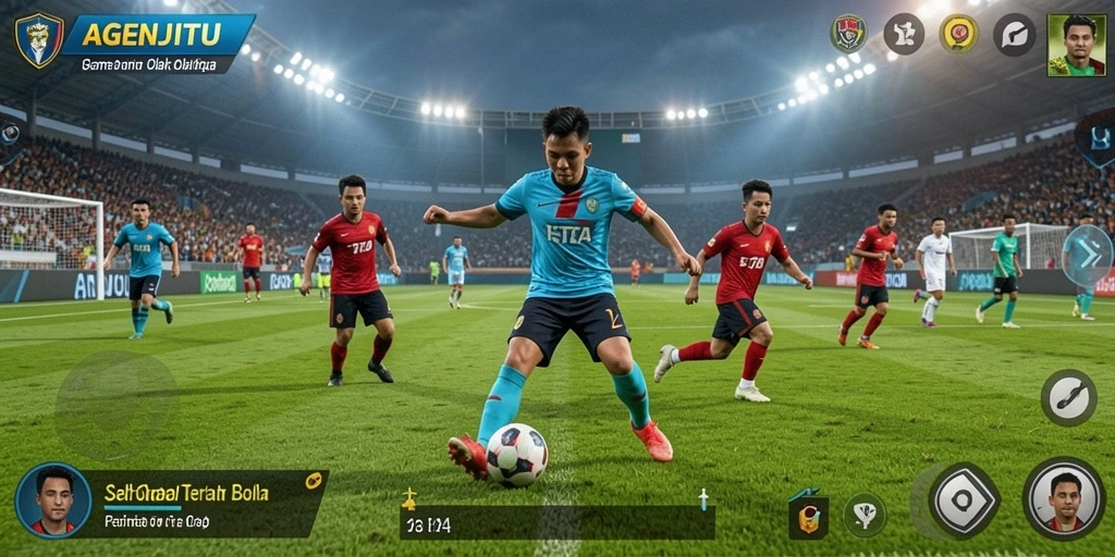 Tangkapan layar AGENJITU menampilkan momen pertandingan sepak bola yang seru.